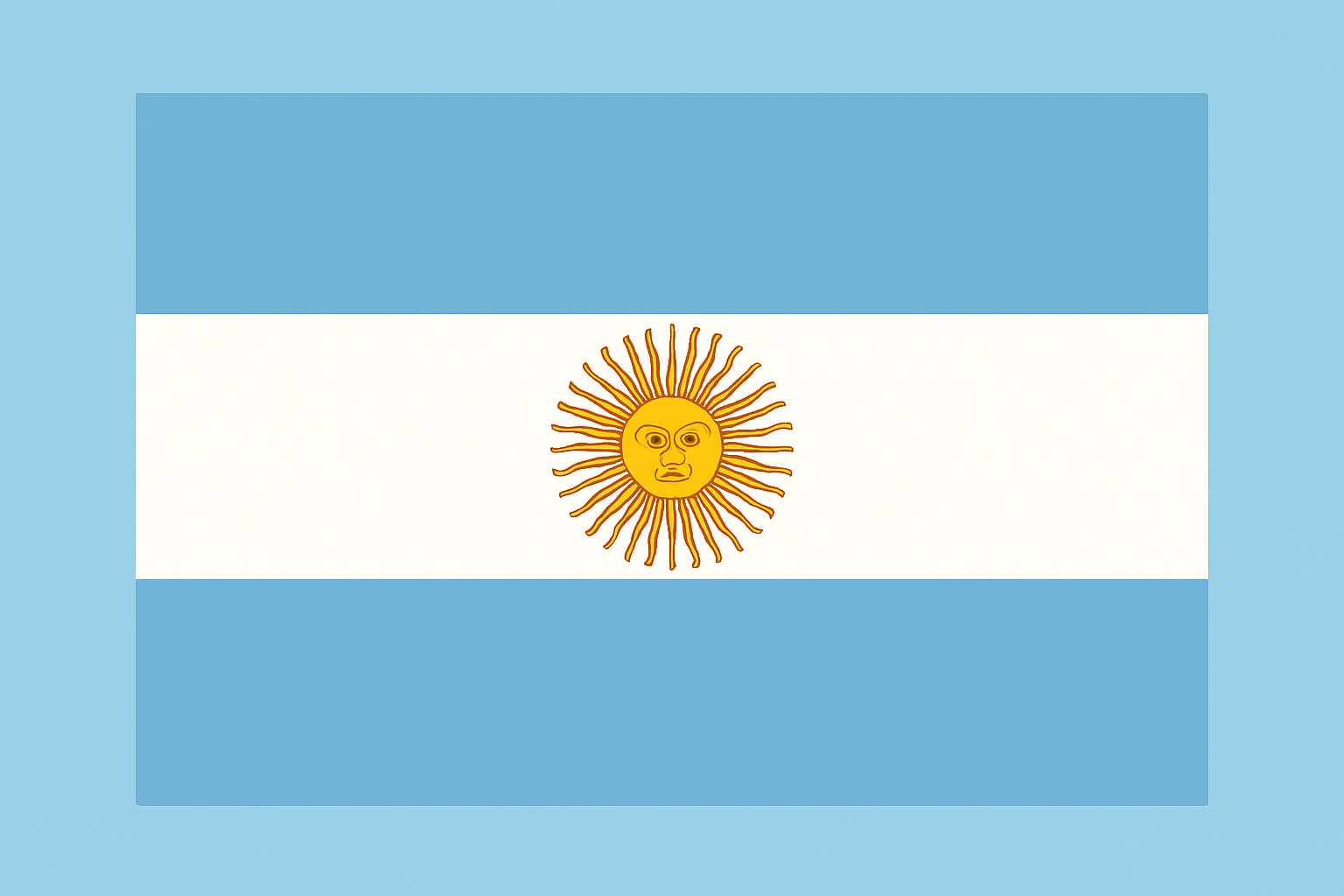 Représentation détaillée du drapeau national argentin montrant les bandes et le Soleil de Mai