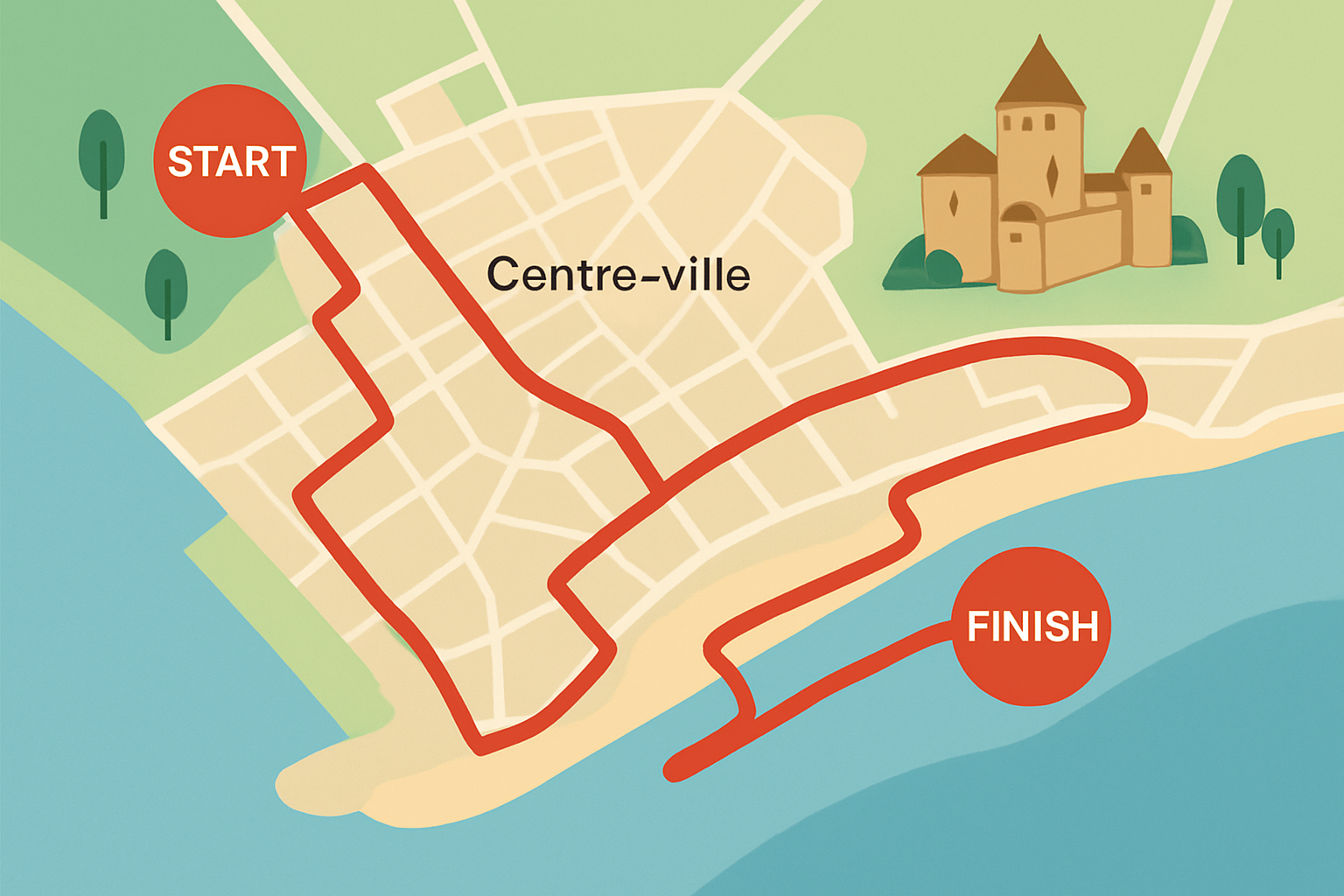 Plan illustré du parcours officiel du marathon de Boulogne-sur-Mer