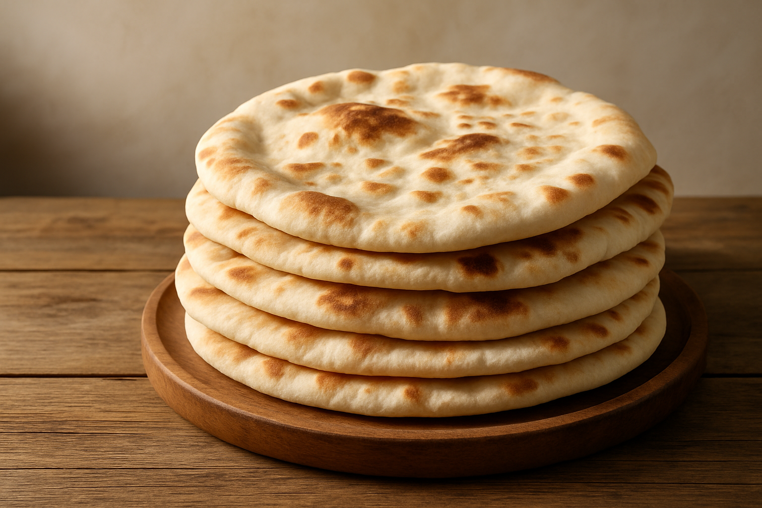 Pain du Liban traditionnel fraîchement cuit, empilé, montrant sa texture légère et creuse