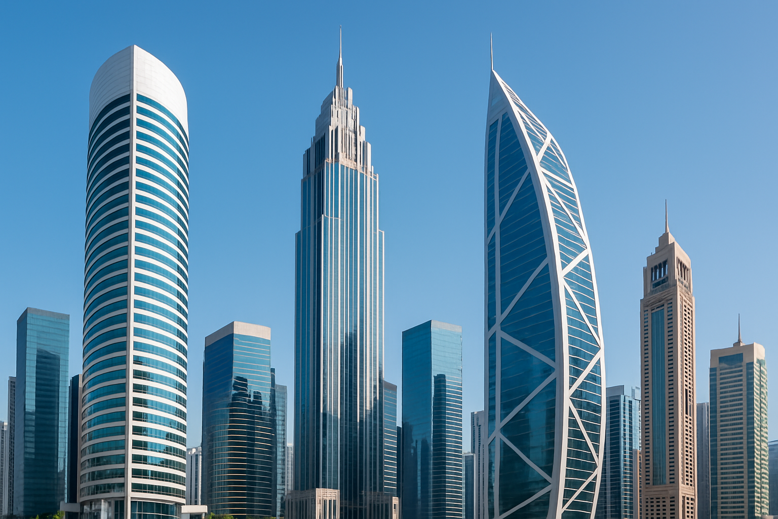 Photo illustrant un lieu de travail emblématique à Dubaï (centre-ville, bureaux modernes)