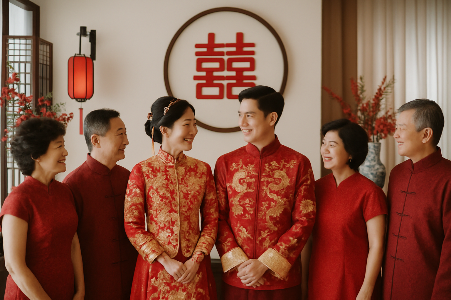Mariage chinois traditionnel contemporain, alliant rituels anciens et cadre moderne