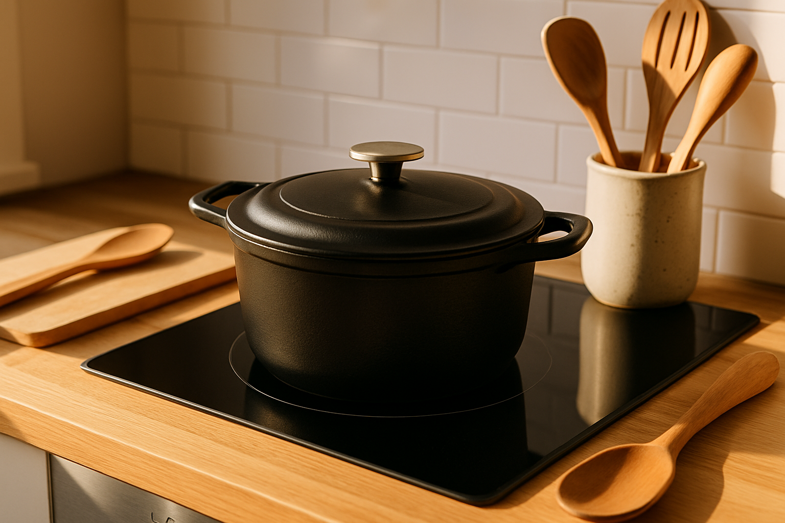 Cocotte en fonte parfaitement préparée et entretenue, prête à cuisiner.