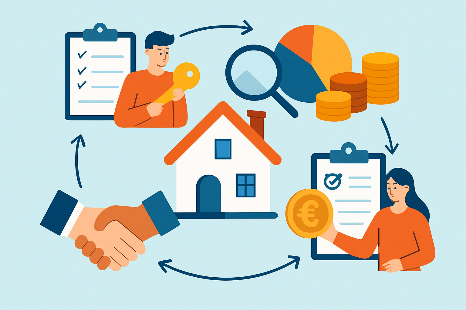 Infographie du processus d’achat immobilier en Espagne avec coûts indicatifs