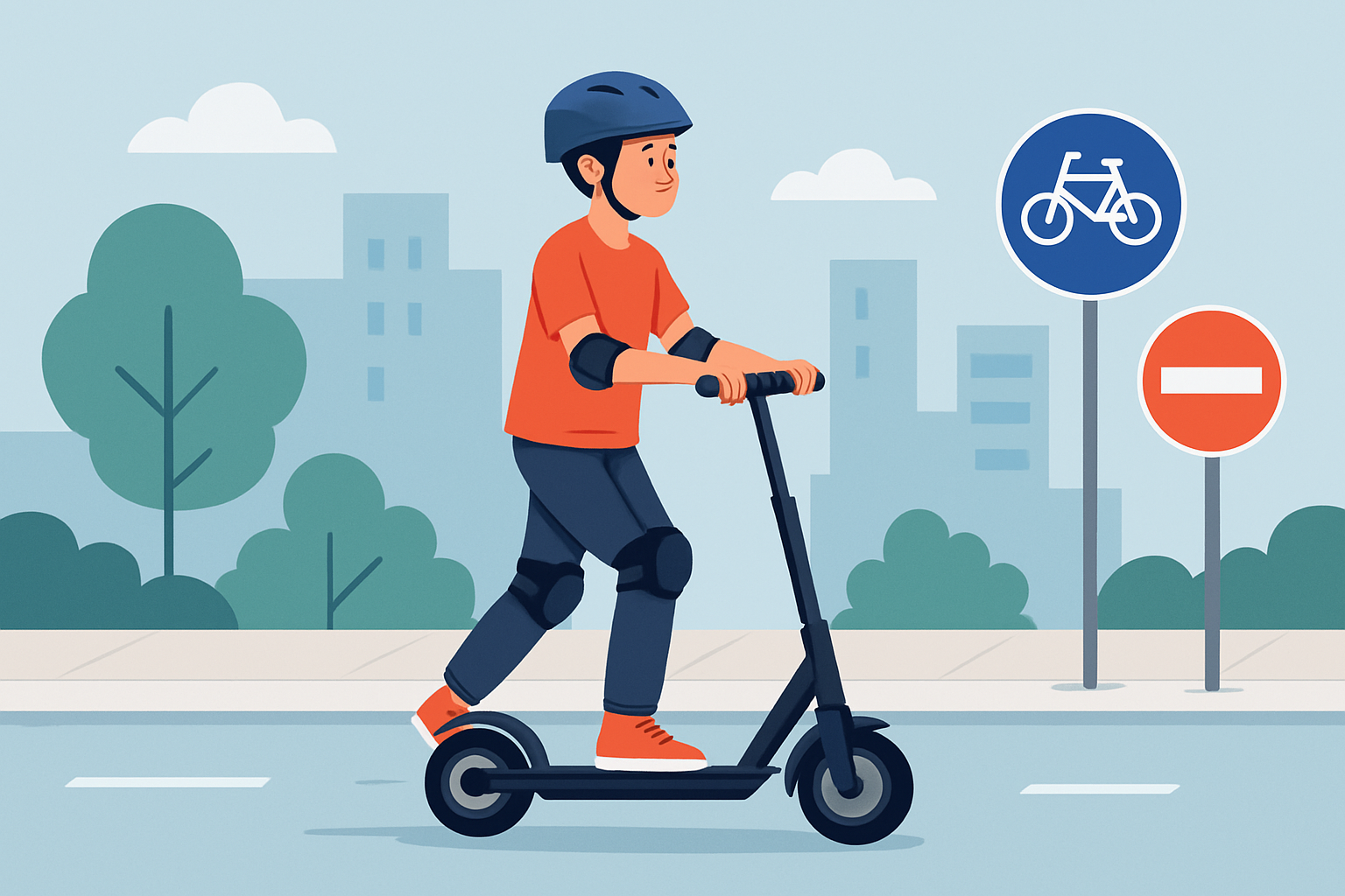 Jeune utilisateur de trottinette électrique respectant les règles de sécurité en milieu urbain.