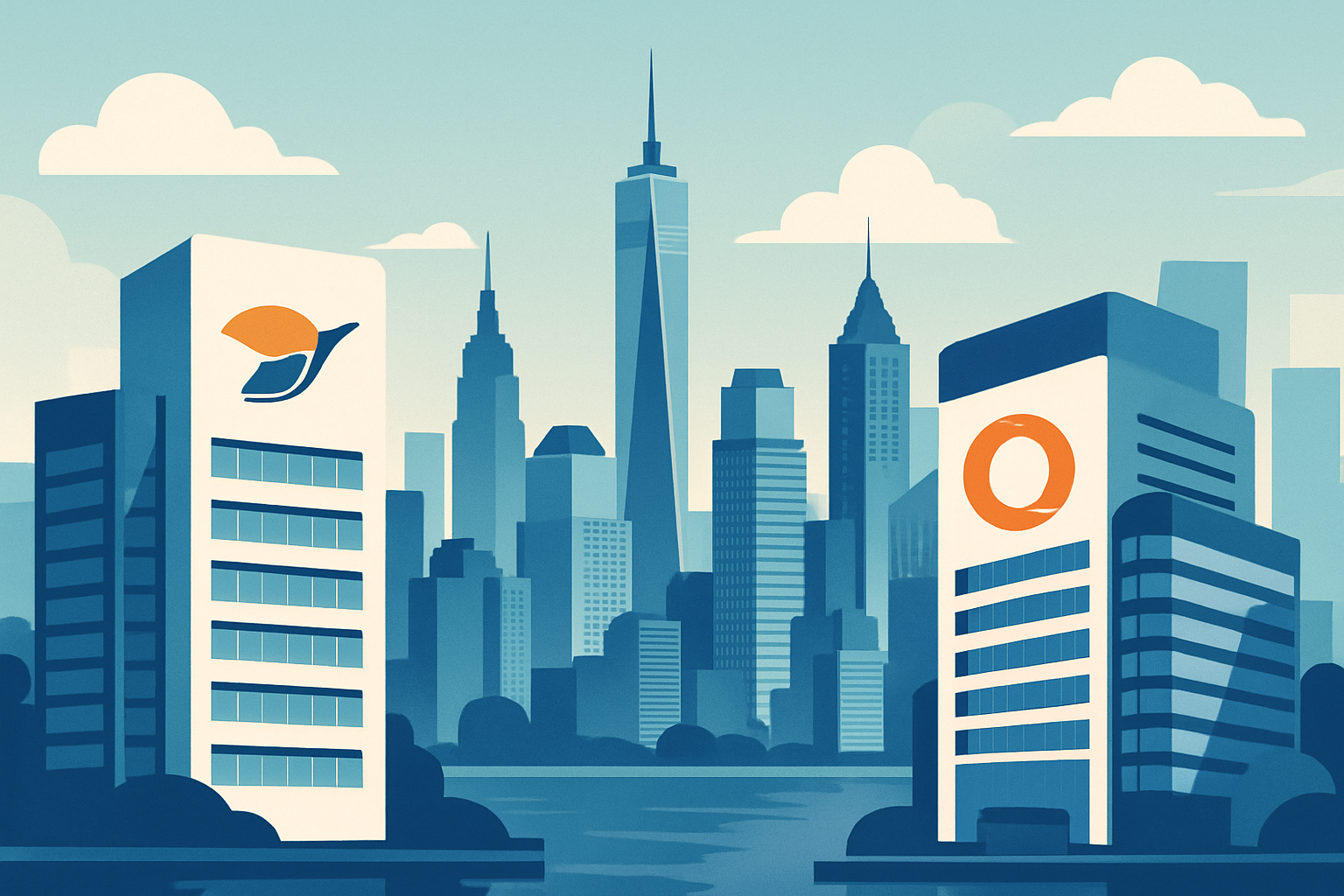 Vue panoramique de la skyline de Manhattan mettant en avant la présence des entreprises françaises affluentes en 2025