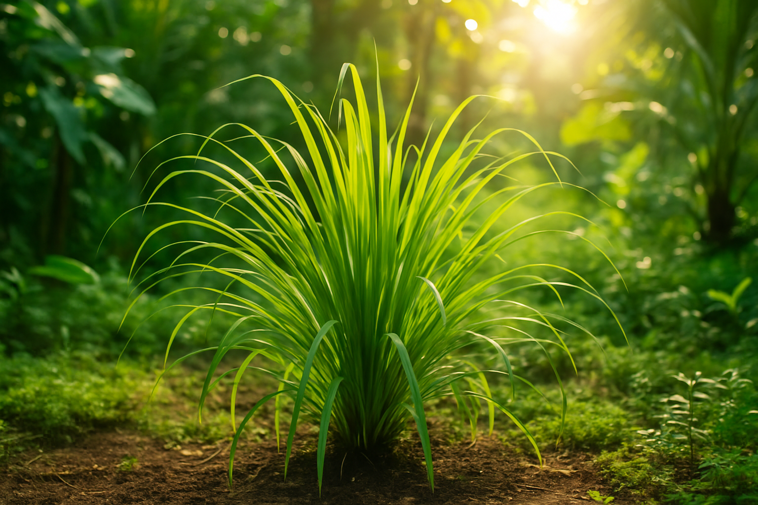 La citronnelle des Indes, plante aromatique fraîche montrée dans son environnement naturel tropical