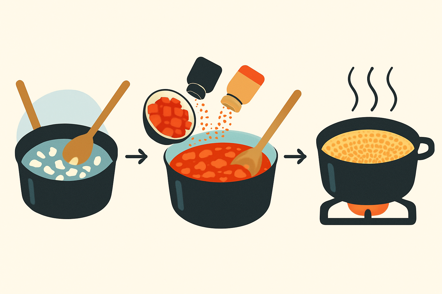 Étapes de la préparation du blé tomate turc en cuisine.